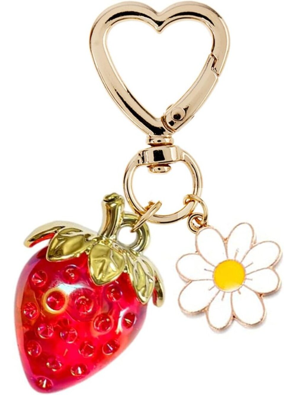 Adorable Strawberry Heart Keychain Bag Charm - Cute Purse Accessory for Women